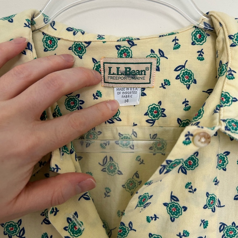 Vintage‎ L.L. Bean Yellow Floral Button Up Shirt Cotton Size 14 Made in USA - Picture 2 of 6